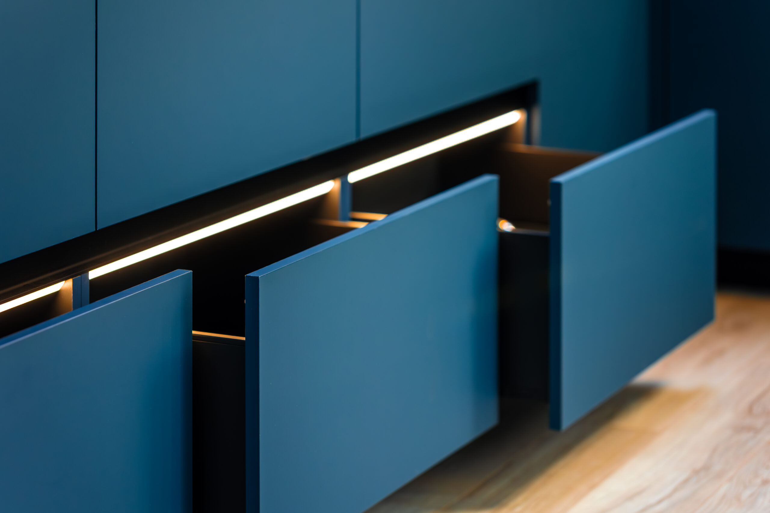 light rail open drawers blue fronts